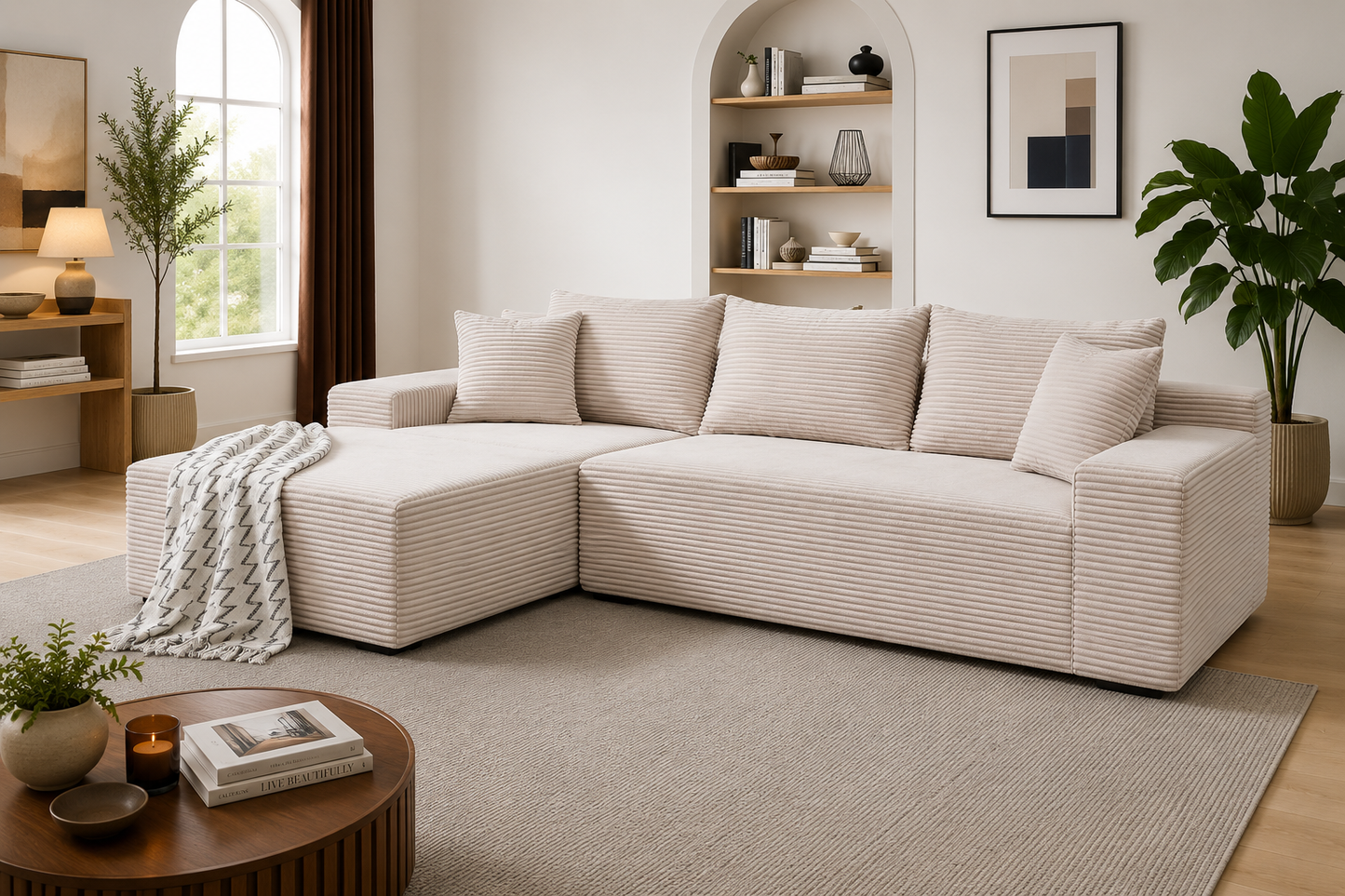 Modular Cloud Sectional Sofa – Oversized Reversible L-Shaped Corduroy Couch with Chaise for Living Room