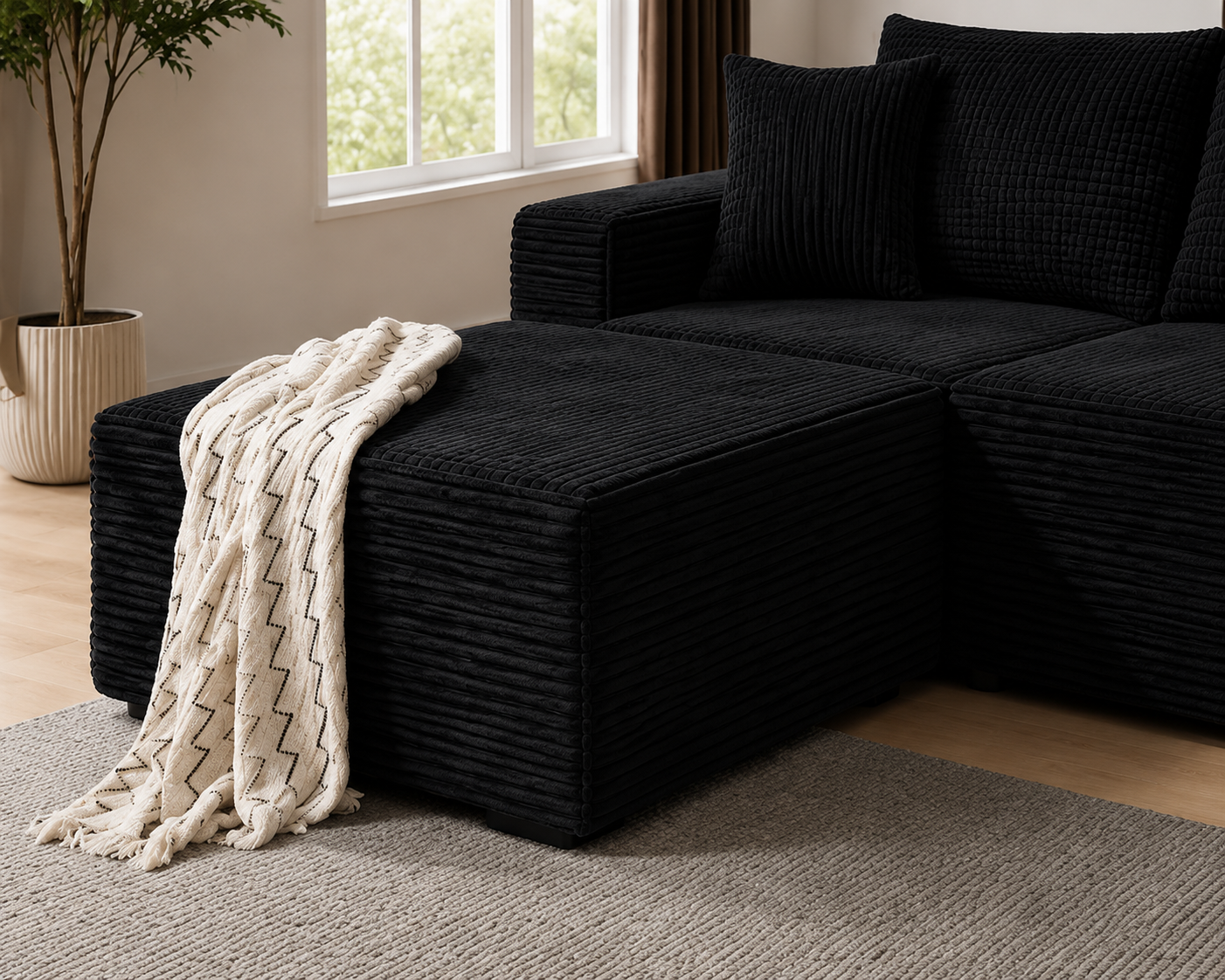 Modular Cloud Sectional Sofa – Oversized Reversible L-Shaped Corduroy Couch with Chaise for Living Room