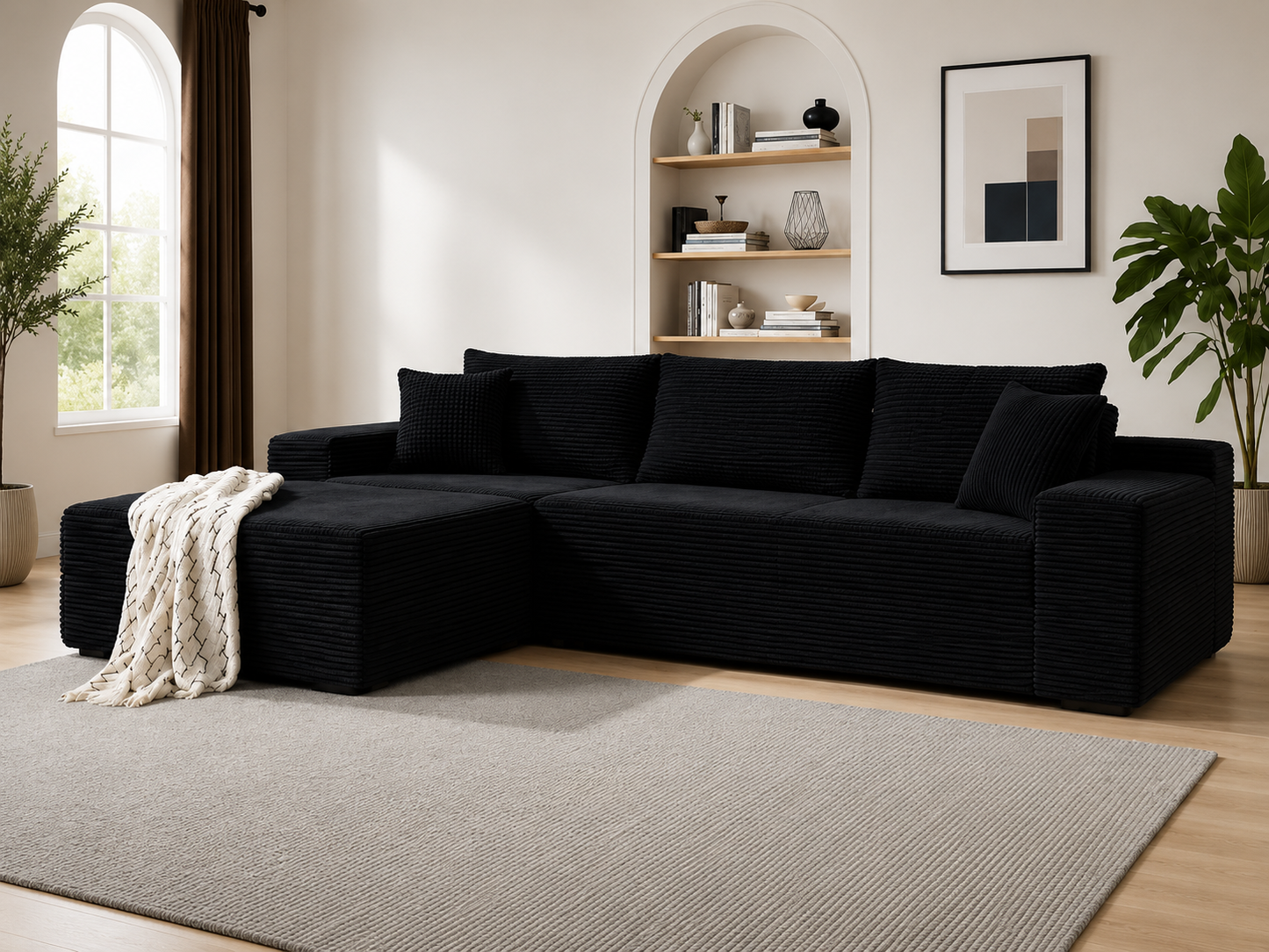 Modular Cloud Sectional Sofa – Oversized Reversible L-Shaped Corduroy Couch with Chaise for Living Room