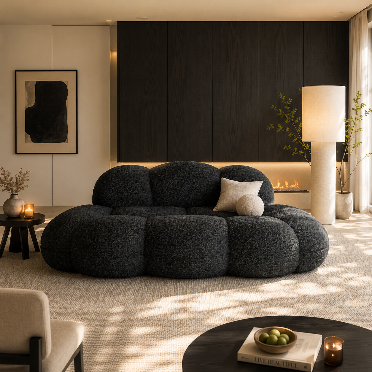 CloudCurve™ Sherpa Cloud Sofa – Modern Curved Upholstered Couch for Living Room, Bedroom, Apartment & Small Spaces