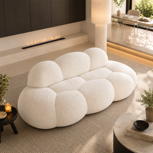 CloudCurve™ Sherpa Cloud Sofa – Modern Curved Upholstered Couch for Living Room, Bedroom, Apartment & Small Spaces