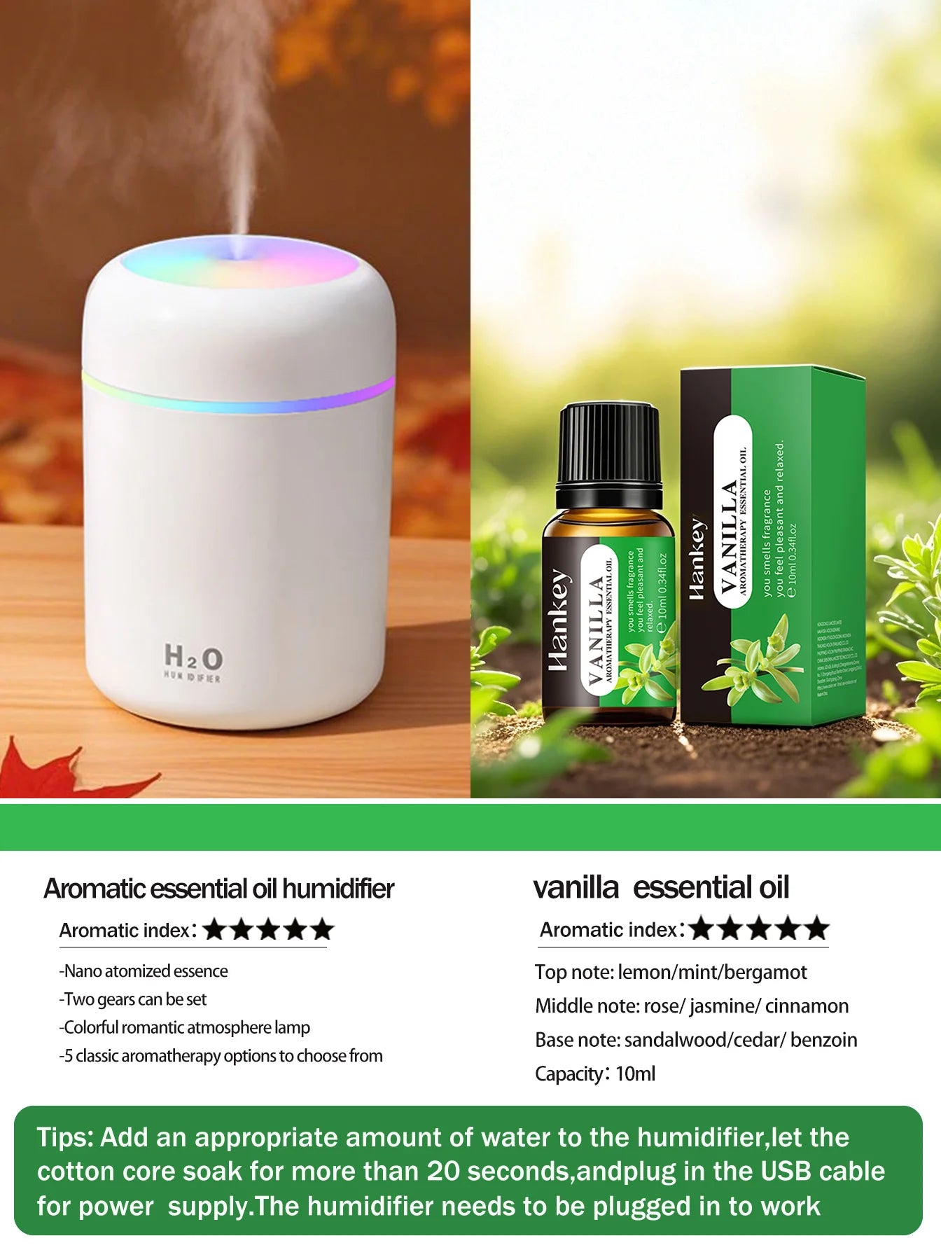 300ml Aromatherapy Diffuser & Humidifier with Color Light