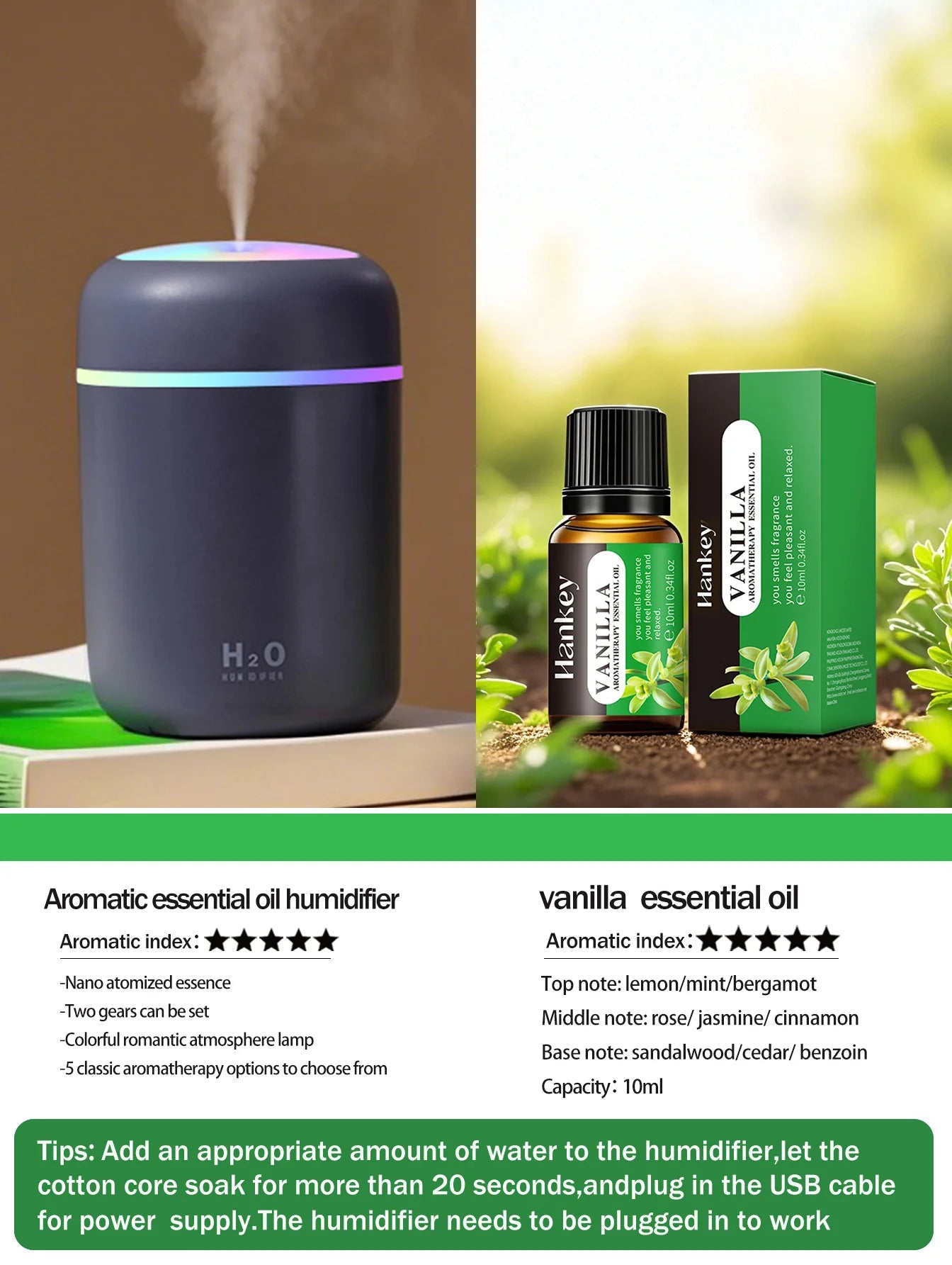 300ml Aromatherapy Diffuser & Humidifier with Color Light