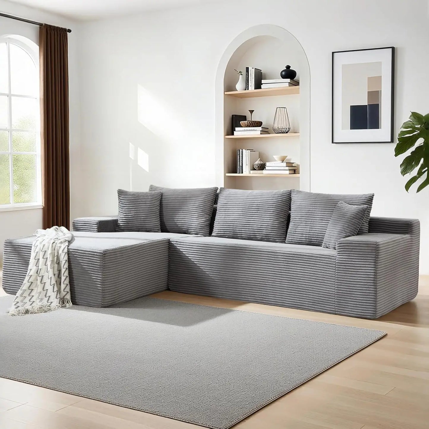 Modular Cloud Sectional Sofa – Oversized Reversible L-Shaped Corduroy Couch with Chaise for Living Room