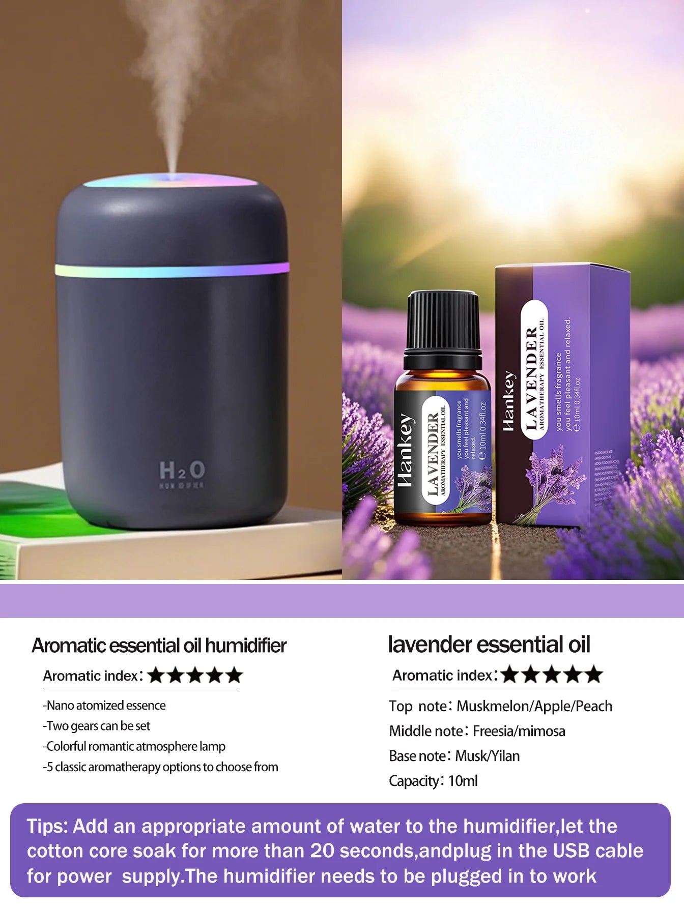 300ml Aromatherapy Diffuser & Humidifier with Color Light