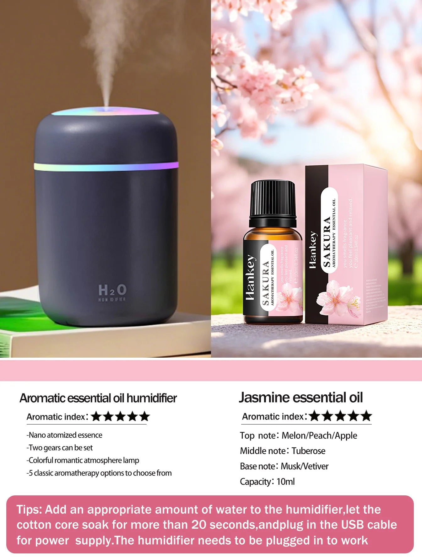 300ml Aromatherapy Diffuser & Humidifier with Color Light
