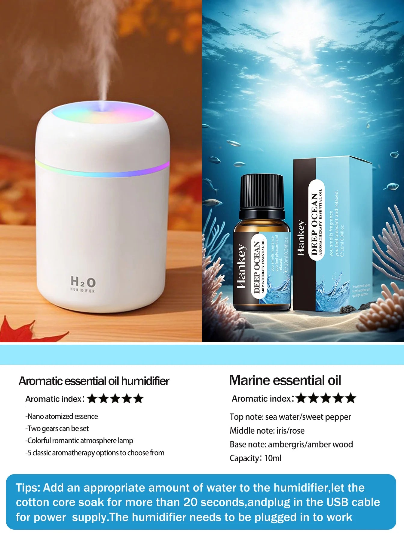 300ml Aromatherapy Diffuser & Humidifier with Color Light