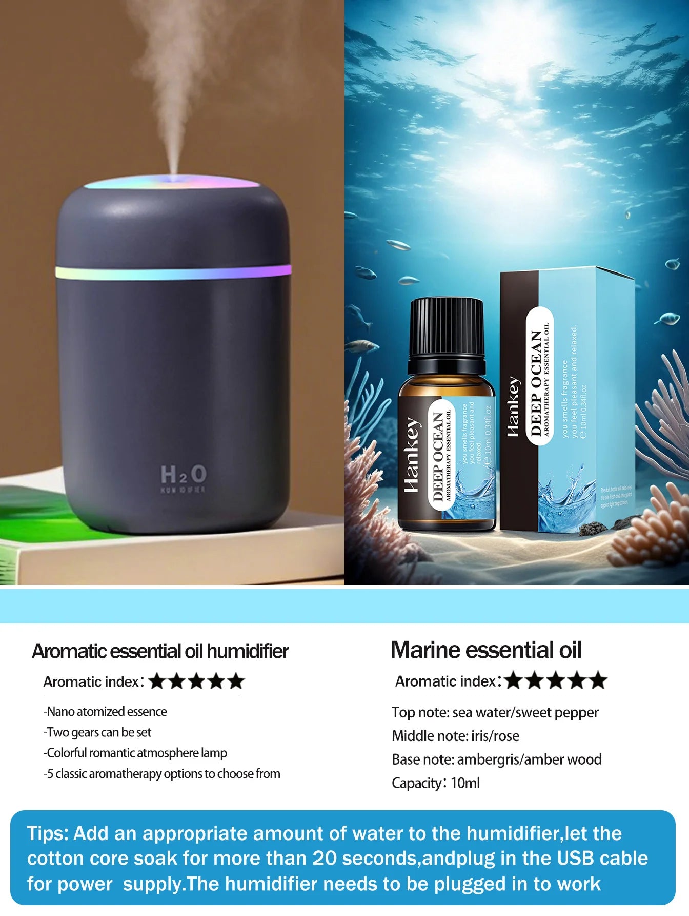 300ml Aromatherapy Diffuser & Humidifier with Color Light