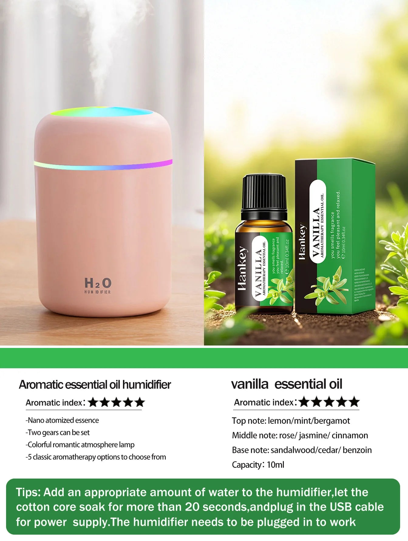 300ml Aromatherapy Diffuser & Humidifier with Color Light