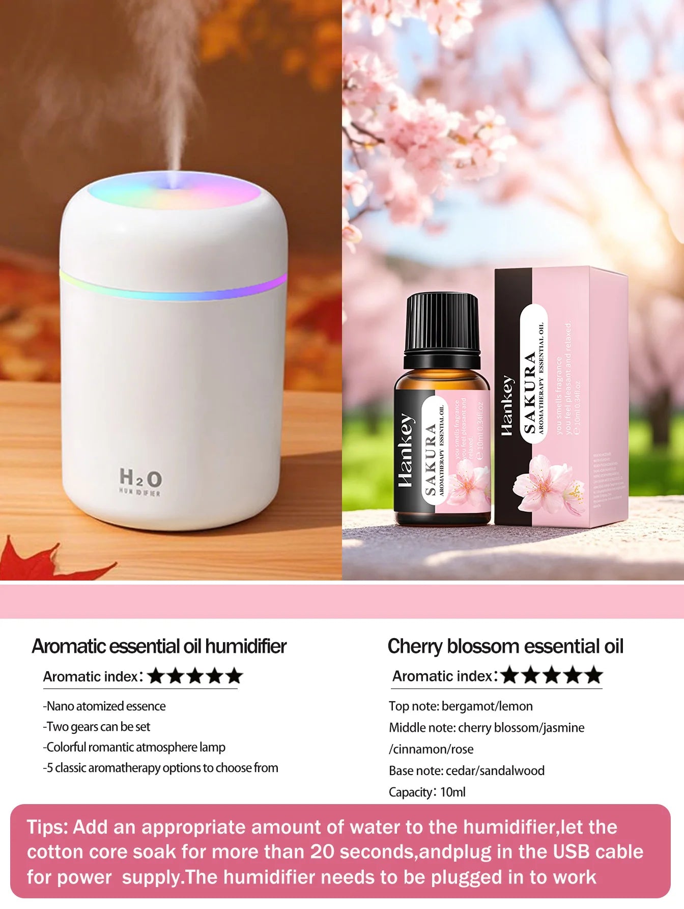 300ml Aromatherapy Diffuser & Humidifier with Color Light