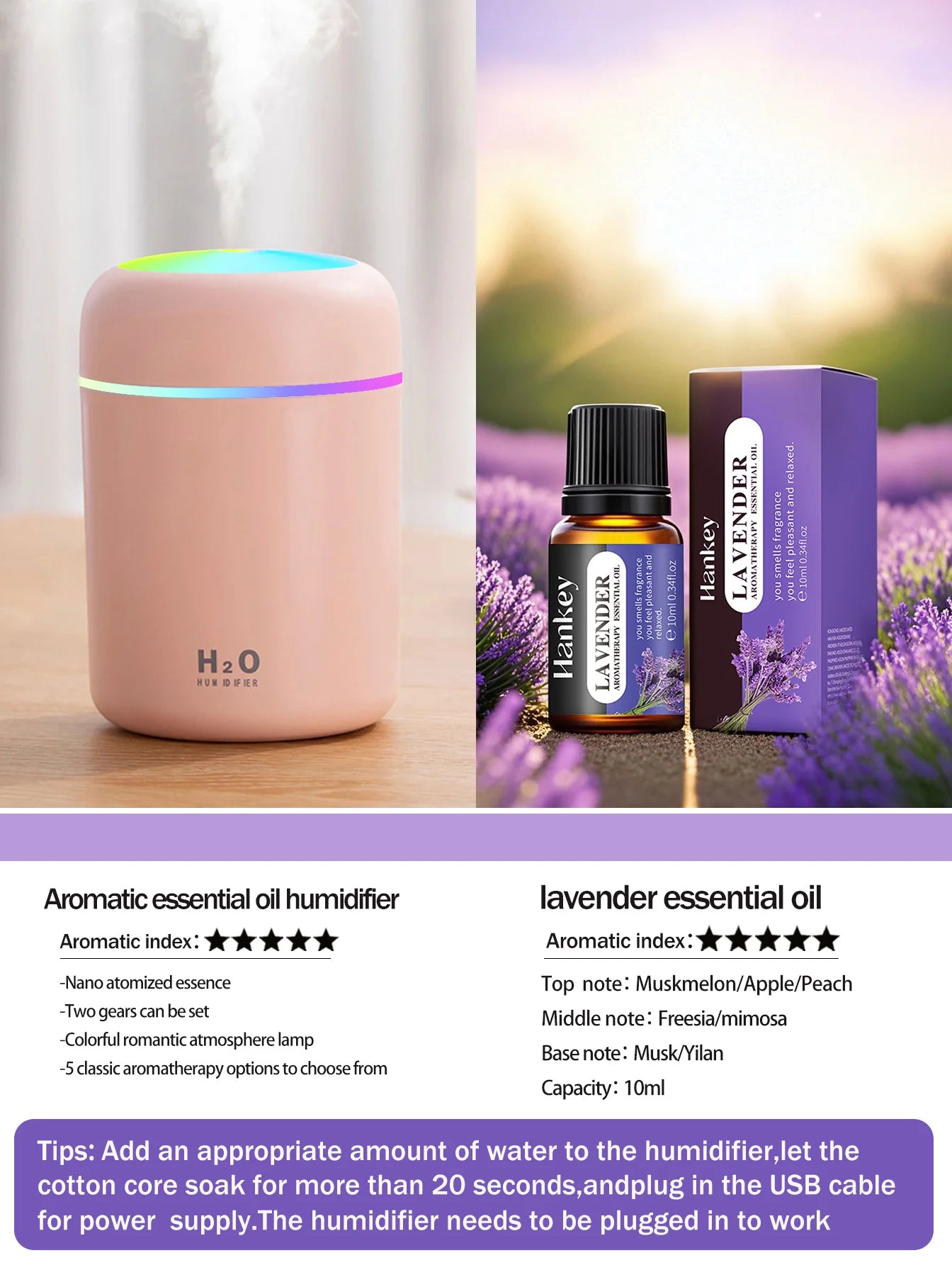 300ml Aromatherapy Diffuser & Humidifier with Color Light