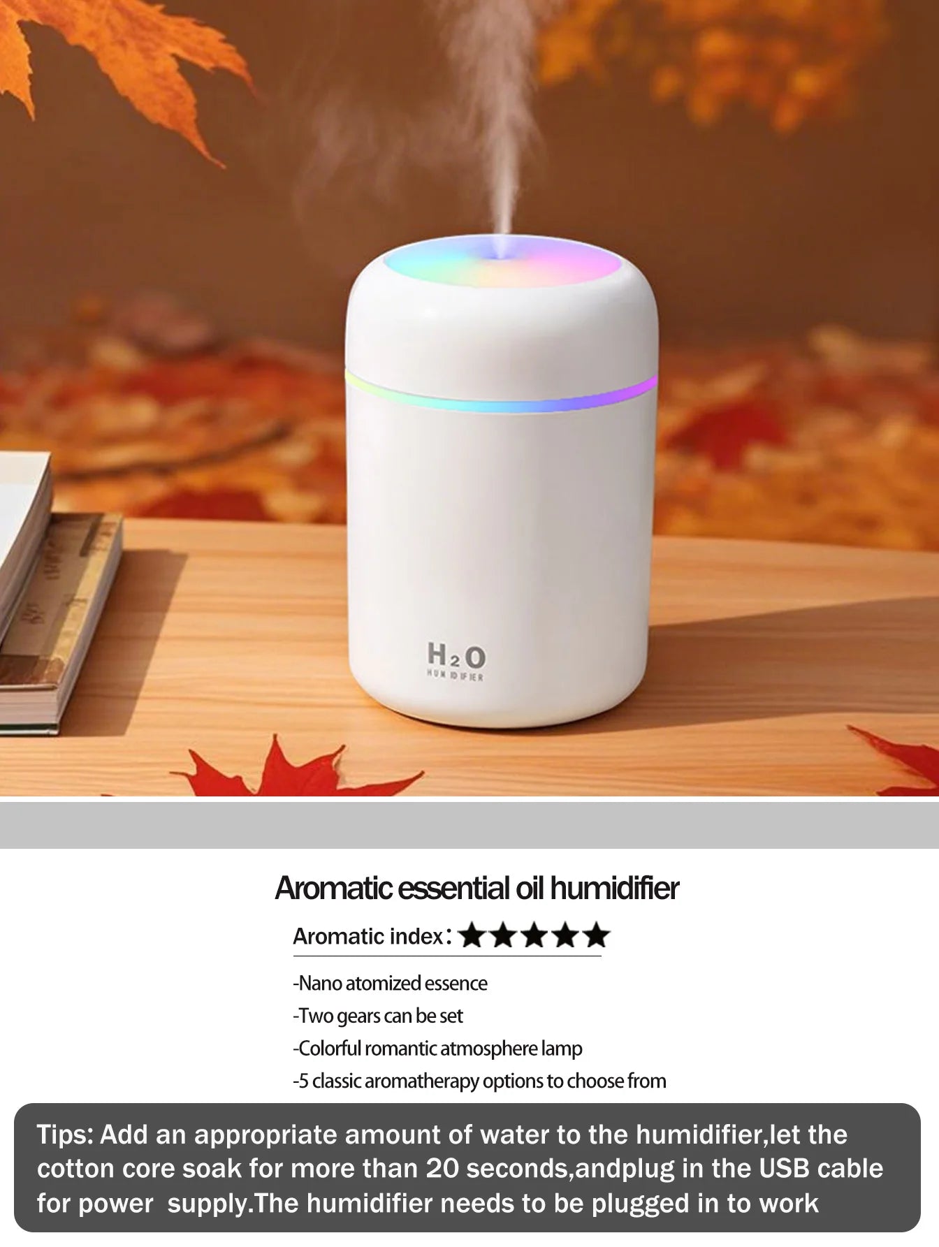 300ml Aromatherapy Diffuser & Humidifier with Color Light