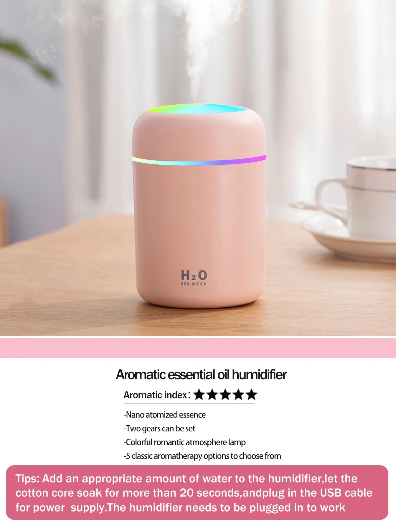 300ml Aromatherapy Diffuser & Humidifier with Color Light