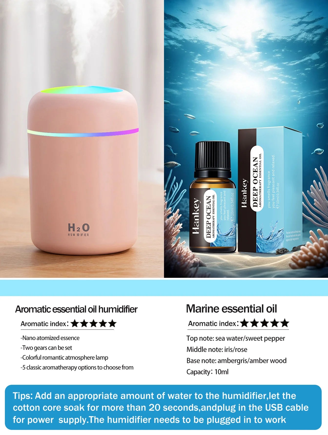 300ml Aromatherapy Diffuser & Humidifier with Color Light