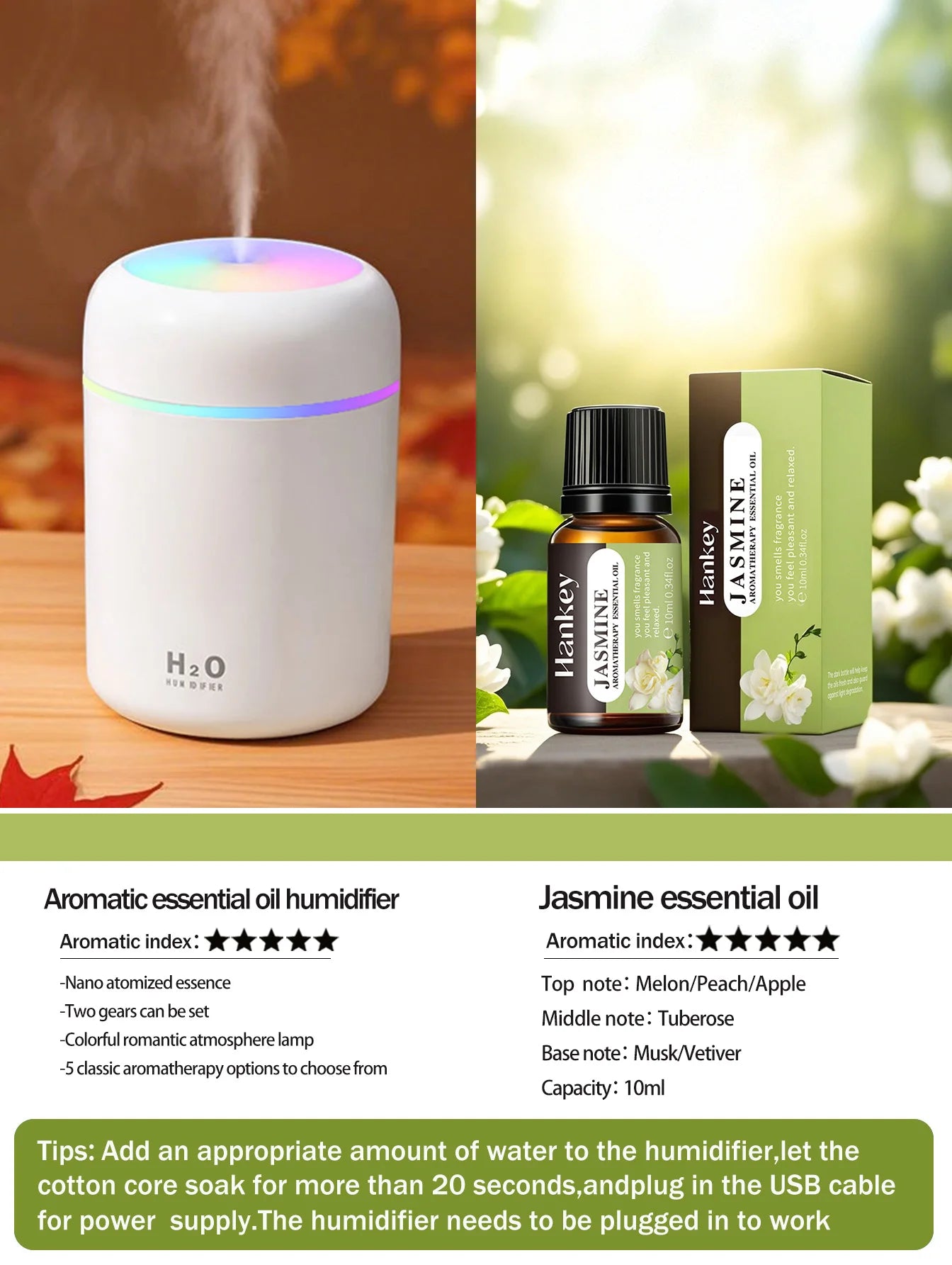 300ml Aromatherapy Diffuser & Humidifier with Color Light