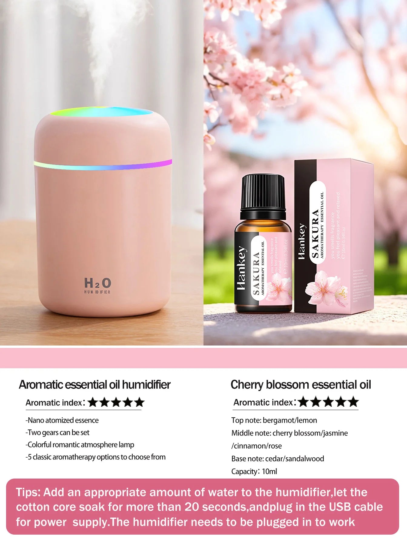 300ml Aromatherapy Diffuser & Humidifier with Color Light