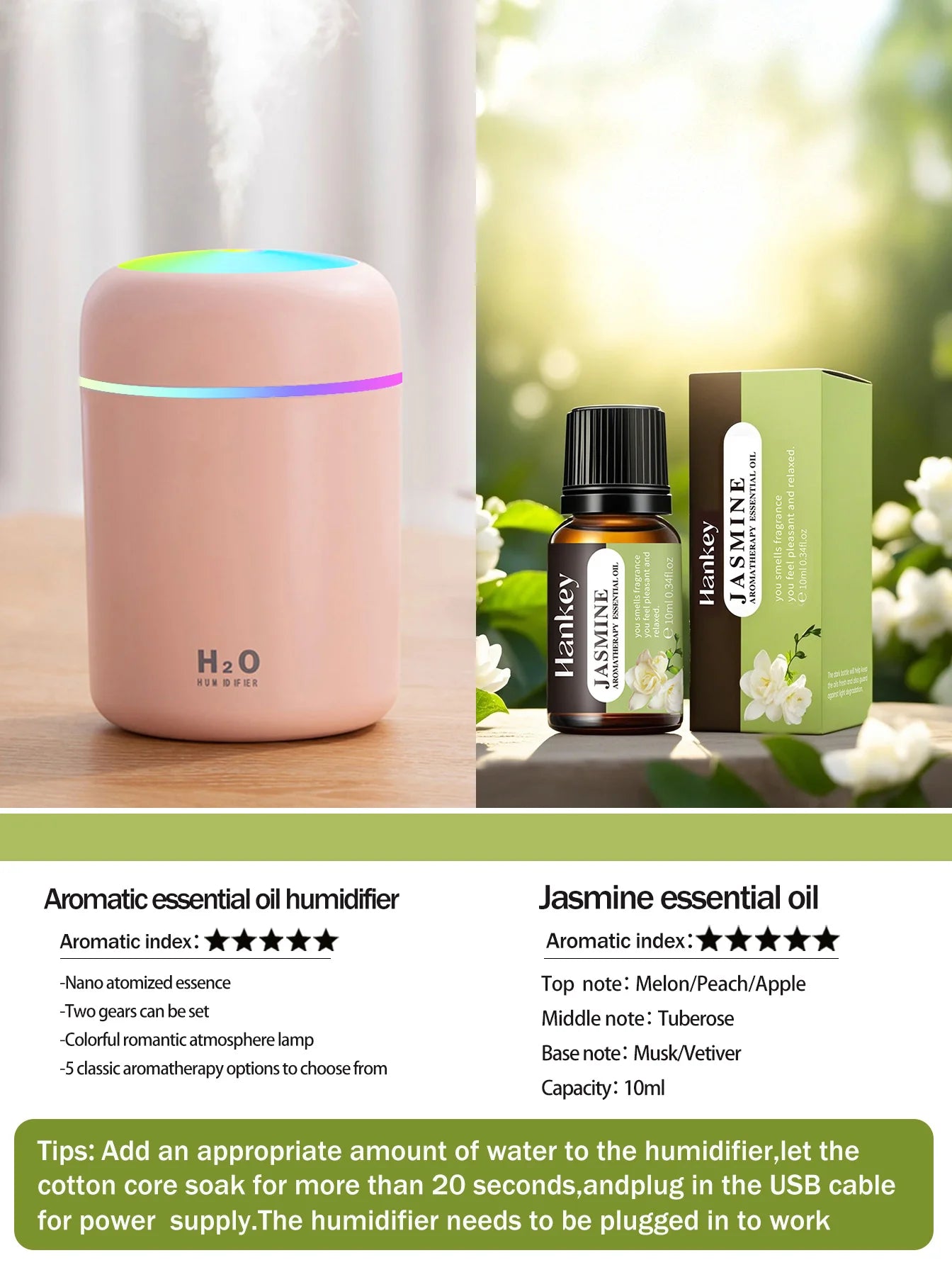 300ml Aromatherapy Diffuser & Humidifier with Color Light