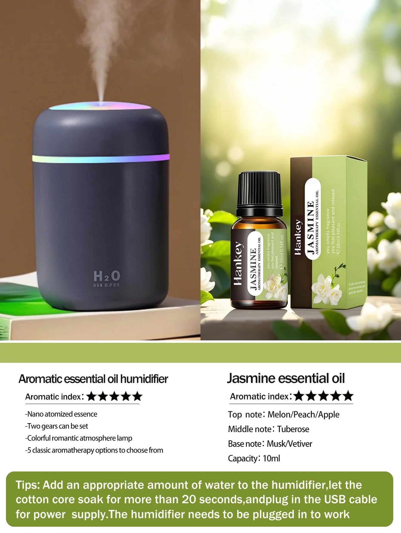 300ml Aromatherapy Diffuser & Humidifier with Color Light
